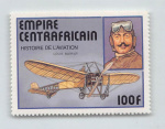 Марка почтовая «Французский авиатор Луи Блерио и его самолет Blériot XI, на котором он совершил первый перелет через Ла-Манш», 100 франков. Центральноафриканская Империя 1977 года #1